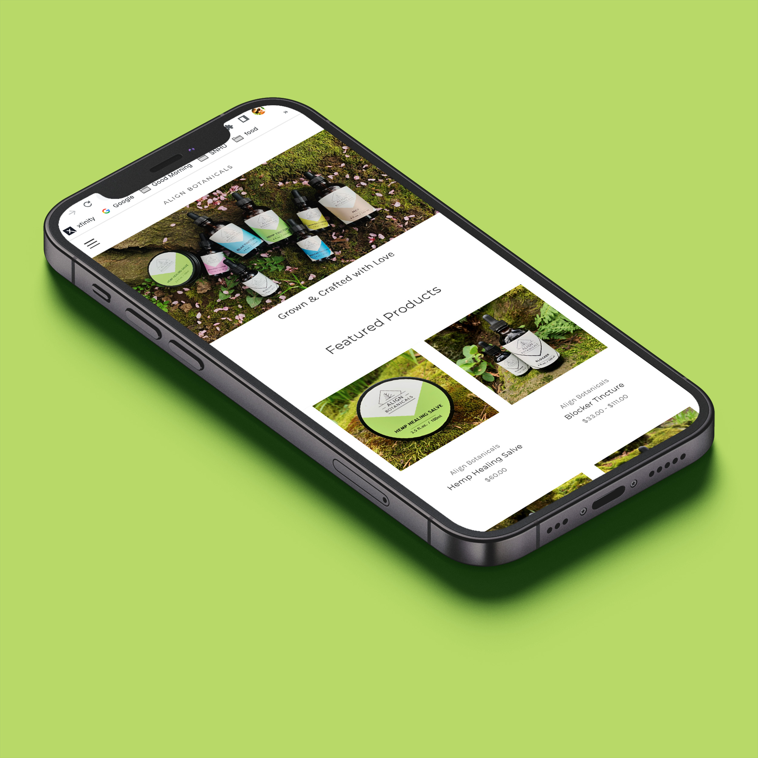 Align Botanicals mobile website design mockup
