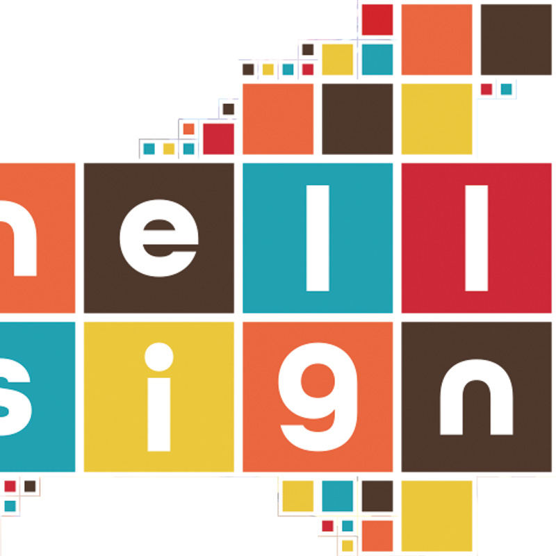 Darnell Dot Design logo made from colorful squares